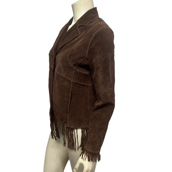 Vintage 100% Brown Leather Jacket Outbrook Fringe Button Up Western Coat Fall - Picture 3 of 9